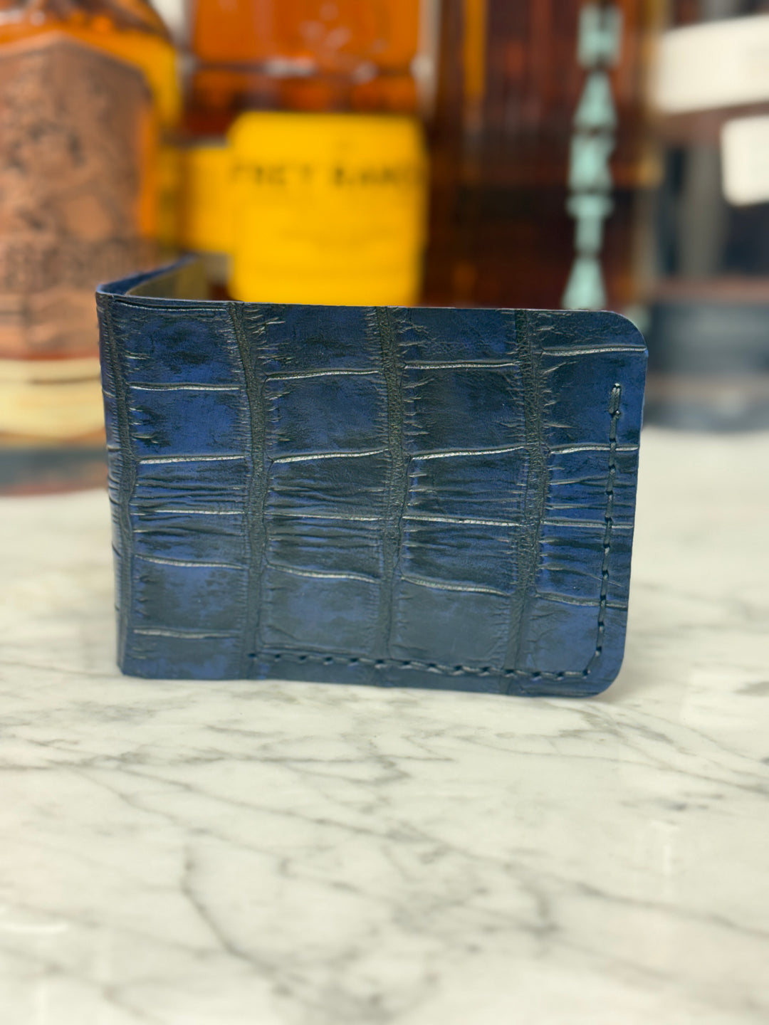 Vintage Blue Crocodile Bi-Fold Wallet