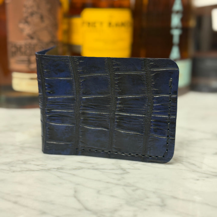 Vintage Blue Crocodile Bi-Fold Wallet