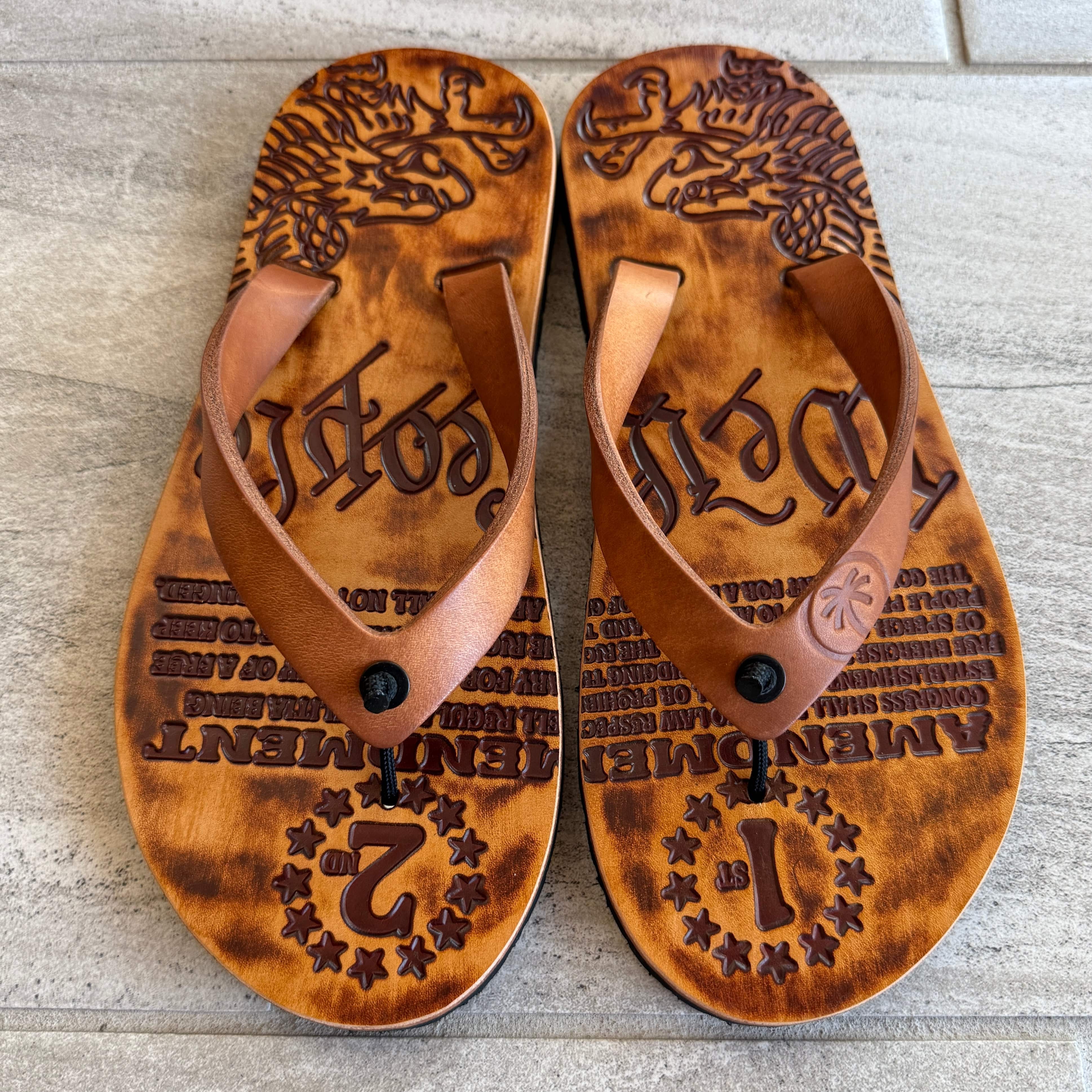 Toehold Patriot flip-flops with navy straps and white soles, casual footwear for summer wear