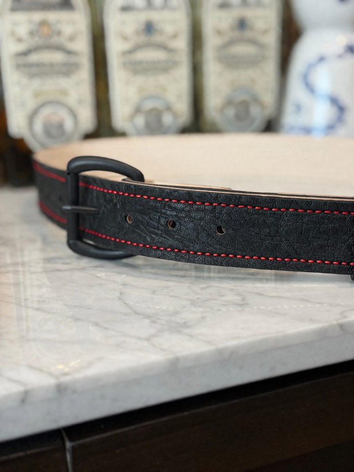 Black elephant belt by Toehold with detailed elephant design, made of durable material, perfect for casual or traditional wear.