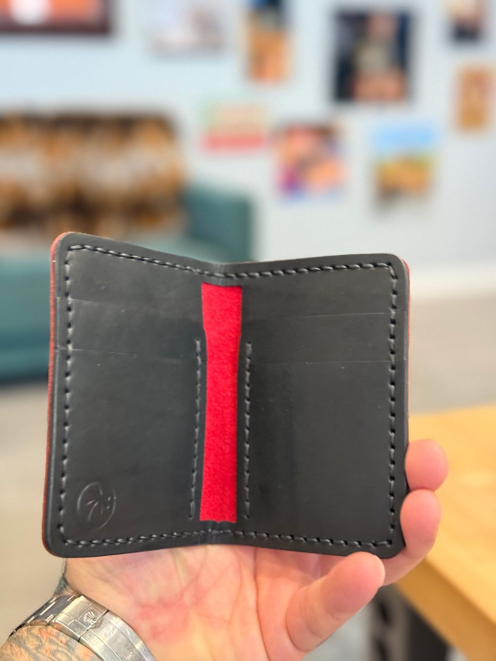 Red Giraffe JW Wallet by Toehold featuring a playful giraffe pattern and sleek design, perfect for everyday use.